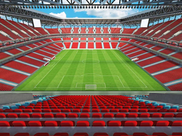 Beautiful modern soccer -  football stadium with  red chairs and VIP boxes for fifty thousand fans — Stock Photo, Image