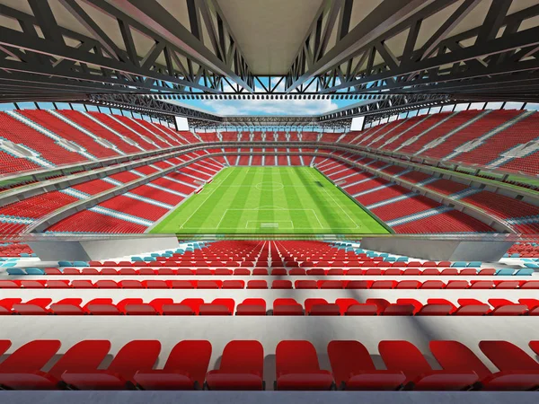 Hermoso fútbol moderno - estadio de fútbol con sillas rojas y cajas VIP para cincuenta mil aficionados —  Fotos de Stock