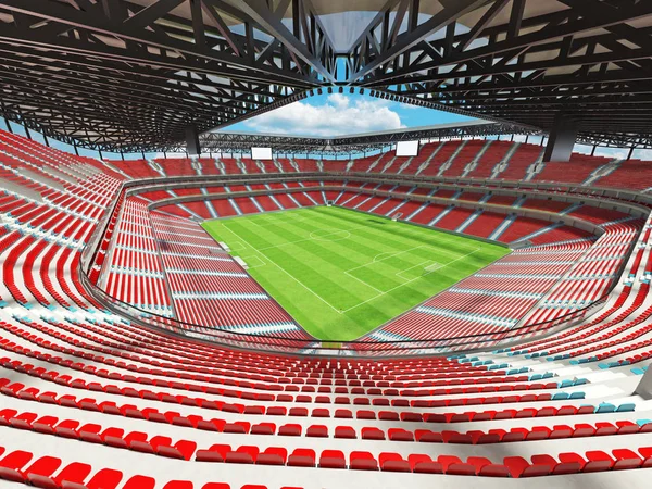 Όμορφο μοντέρνο ποδόσφαιρο - γήπεδο ποδοσφαίρου με κόκκινες καρέκλες και Vip boxes για πενήντα χιλιάδες οπαδούς — Φωτογραφία Αρχείου