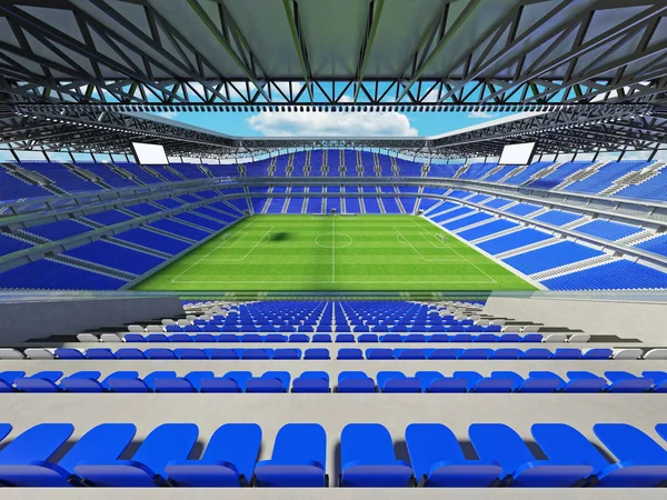 Hermoso fútbol moderno - estadio de fútbol con sillas azules y cajas VIP para cincuenta mil aficionados —  Fotos de Stock