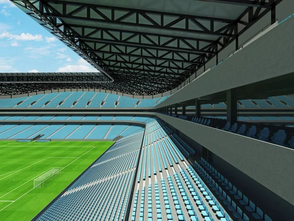 Hermoso fútbol moderno - estadio de fútbol con sillas azul cielo y cajas VIP para cincuenta mil fans — Foto de Stock