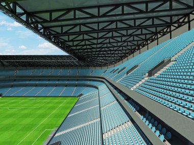 Güzel modern futbol - Futbol Stadyumu ile gökyüzü mavi sandalye ve VIP kutuları elli bin hayranları için