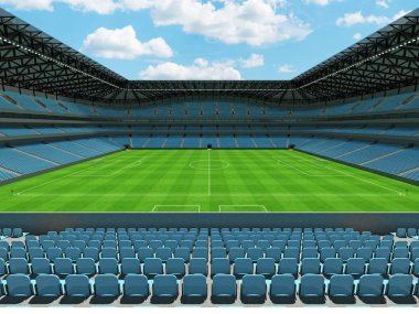 Güzel modern futbol - Futbol Stadyumu ile gökyüzü mavi sandalye ve VIP kutuları elli bin hayranları için