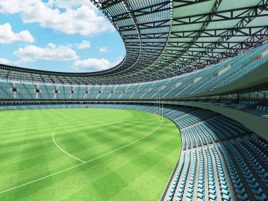 Güzel modern Avustralya Kuralları Futbol Stadyumu ile gökyüzü mavi sandalye ve VIP kutuları elli bin hayranları için yuvarlak