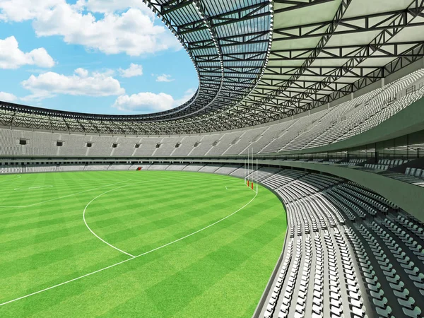 Schönes modernes, rundes australisches Regelfußballstadion mit weißen Stühlen und Vip-Logen für 50.000 Fans — Stockfoto