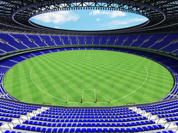Piękny nowoczesny okrągły futbol australijski stadion z niebieskich krzeseł i polach Vip dla pięćdziesiąt tysięcy fanów — Zdjęcie stockowe