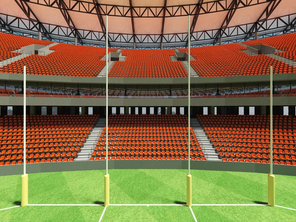 Schönes modernes, rundes australisches Regelfußballstadion mit orangefarbenen Stühlen und Vip-Logen für fünfzigtausend Fans — Stockfoto