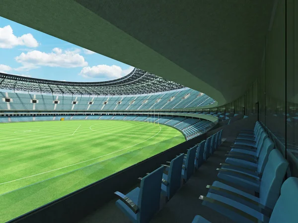 Piękny nowoczesny okrągły Stadion futbolu australijskiego z Vip pola dla pięćdziesiąt tysięcy fanów i niebo niebieskie krzesła — Zdjęcie stockowe