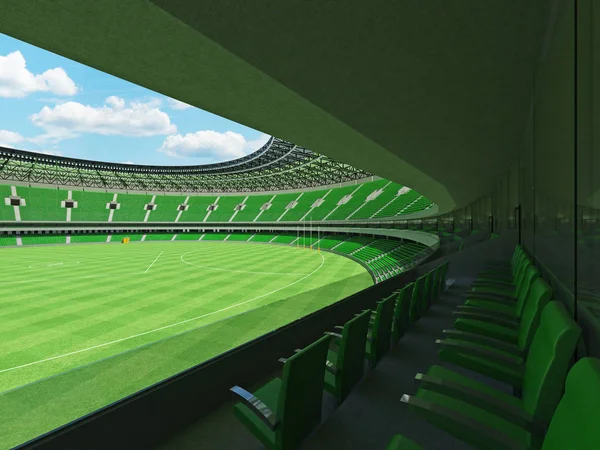 Gyönyörű modern ausztrál futball stadion kerek zöld székekkel és Vip dobozokban ötvenezer-rajongóknak — Stock Fotó