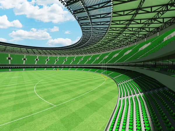 美丽现代圆澳式橄榄球体育场与绿色椅子和 5 万球迷的贵宾包厢 — 图库照片