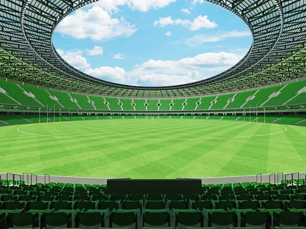 Schöne moderne runde australische Regeln Fußballstadion mit grünen Stühlen und VIP-Logen für fünfzigtausend Fans — Stockfoto