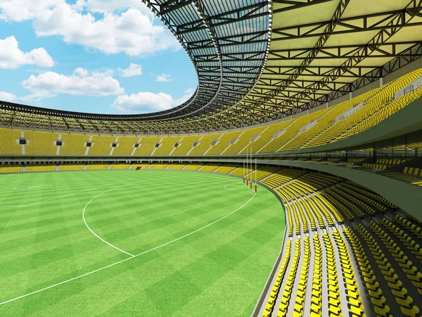 Gyönyörű modern ausztrál futball stadion kerek sárga székekkel és Vip dobozokban ötvenezer-rajongóknak — Stock Fotó