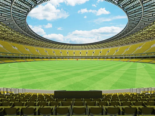 Bela rodada moderna australiana regras estádio de futebol com cadeiras amarelas e caixas VIP para cinquenta mil fãs — Fotografia de Stock