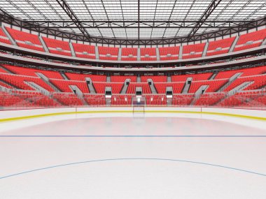 Buz hokeyi kırmızı koltuk VIP kutuları cam çatı ve projektörler için elli bin hayranları için güzel modern spor arena