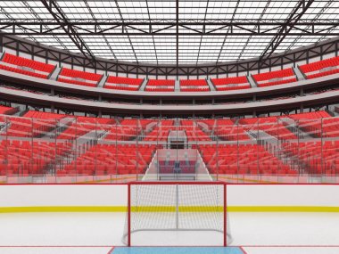 Buz hokeyi kırmızı koltuk VIP kutuları cam çatı ve projektörler için elli bin hayranları için güzel modern spor arena