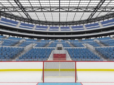 Buz hokeyi mavi koltuk VIP kutuları cam çatı ve projektörler için elli bin hayranları için güzel modern spor arena