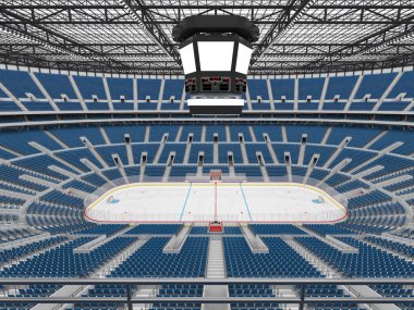 Buz hokeyi mavi koltuk VIP kutuları cam çatı ve projektörler için elli bin hayranları için güzel modern spor arena