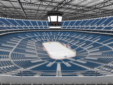 Buz hokeyi mavi koltuk VIP kutuları cam çatı ve projektörler için elli bin hayranları için güzel modern spor arena