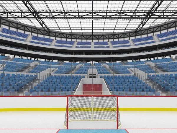 Красива сучасна спортивна арена для хокею з синіми сидіннями VIP-бокси скляний дах і прожектори для п'ятдесяти тисяч шанувальників — стокове фото