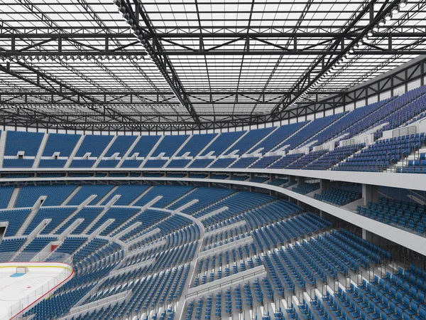 Hermosa arena deportiva moderna para hockey sobre hielo con asientos azules Cajas VIP techo de cristal y reflectores para cincuenta mil fans — Foto de Stock