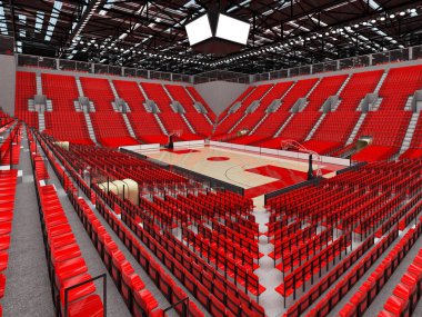 Işıklar ve on bin hayranları için kırmızı koltuk VIP ile basketbol için güzel modern spor arena kutuları
