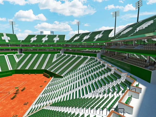 Renderização 3D de belo estádio de quadra de tênis moderno com cadeiras verdes — Fotografia de Stock