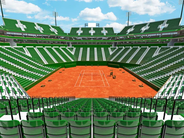 Renderização 3D de belo estádio de quadra de tênis moderno com cadeiras verdes — Fotografia de Stock