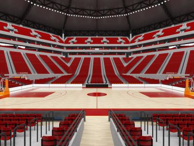 Basketbol kırmızı koltuklar ve VIP kutuları için yirmi bin hayranları için güzel modern spor arena
