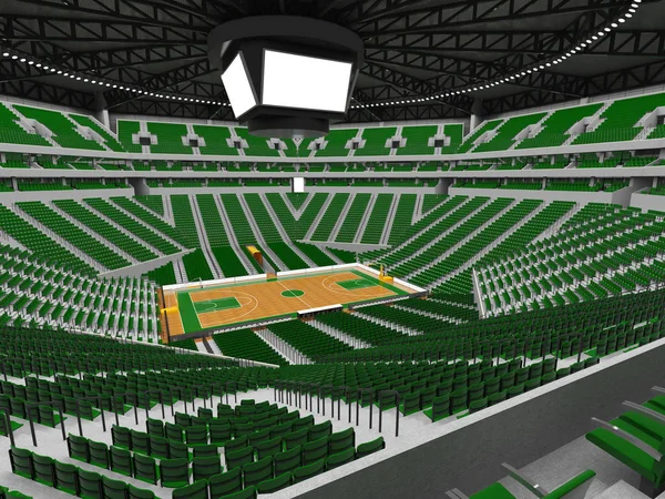 Gyönyörű modern sport arena zöld ülések és a vip dobozokban húszezer rajongók kosárlabda — Stock Fotó