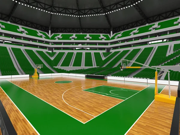 Bonita arena esportiva moderna para basquete com assentos verdes e caixas vip para vinte mil fãs — Fotografia de Stock