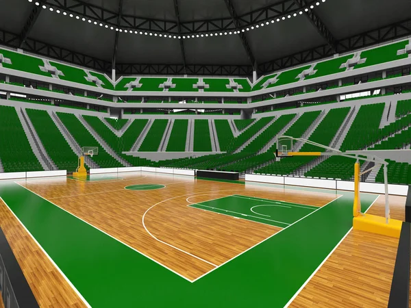 Beautiful modern sport arena for basketball with green seats and vip boxes for twenty thousand fans