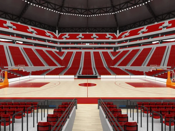 Beautiful modern sport arena for basketball with red seats and vip boxes for twenty thousand fans
