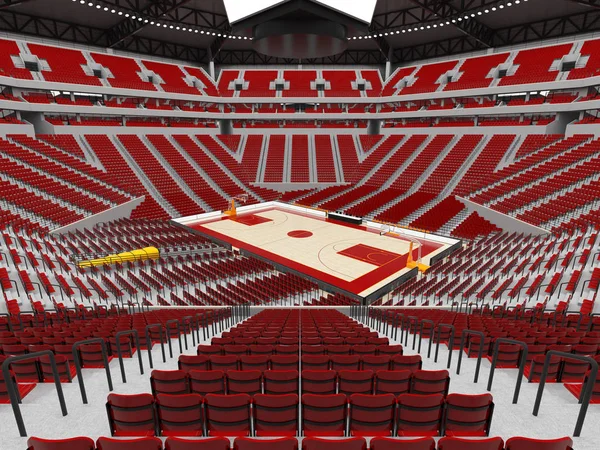 Basketbol kırmızı koltuklar ve VIP kutuları için yirmi bin hayranları için güzel modern spor arena — Stok fotoğraf