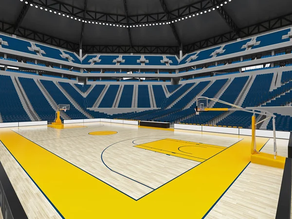 Hermosa arena deportiva moderna para baloncesto con asientos azules —  Fotos de Stock