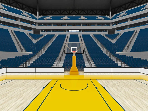 Bonita arena esportiva moderna para basquete com assentos azuis — Fotografia de Stock