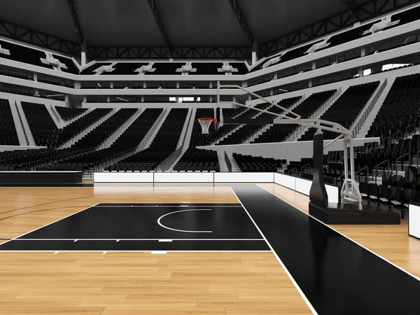 Bonita arena esportiva moderna para basquete com assentos pretos — Fotografia de Stock