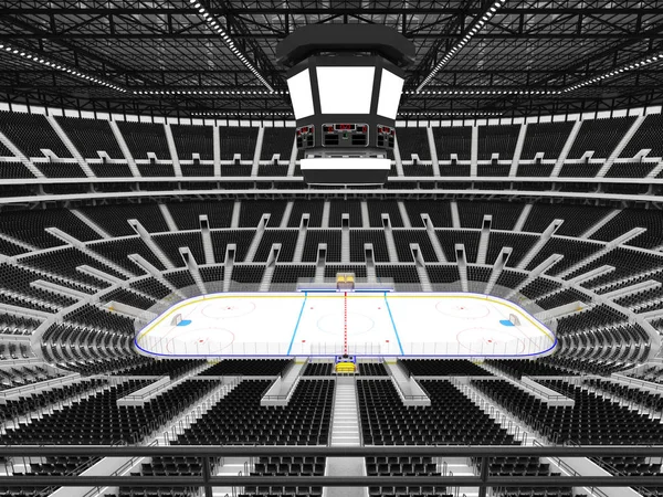 Beautiful sports arena for ice hockey with black seats and   VIP boxes
