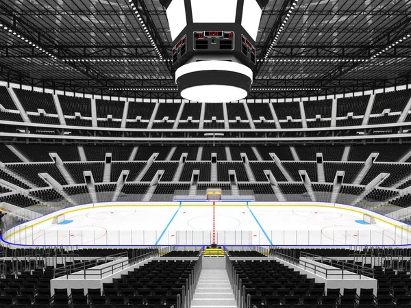Beautiful sports arena for ice hockey with black seats and   VIP boxes
