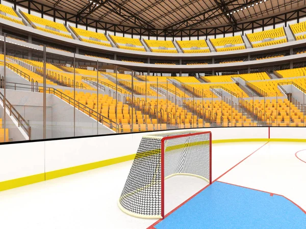 Beautiful sports arena for ice hockey with yellow seats and   VIP boxes