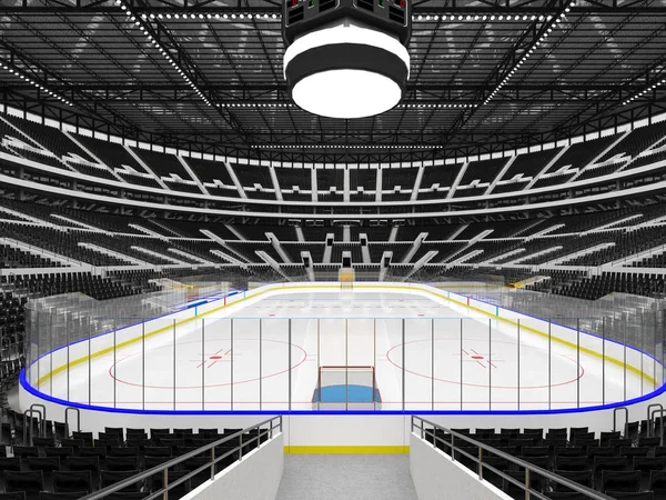 Hermosa arena deportiva para hockey sobre hielo con asientos negros y cajas VIP Fotos De Stock