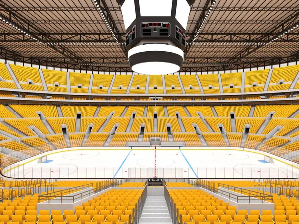Schöne Sportarena für Eishockey mit gelben Sitzen und VIP-Logen Stockbild