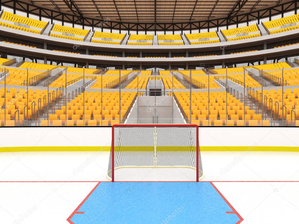 Beautiful sports arena for ice hockey with yellow seats and   VIP boxes