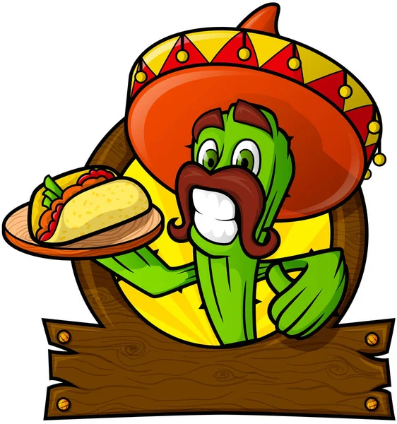 Cactus sympathique avec un taco mexicain — Image vectorielle