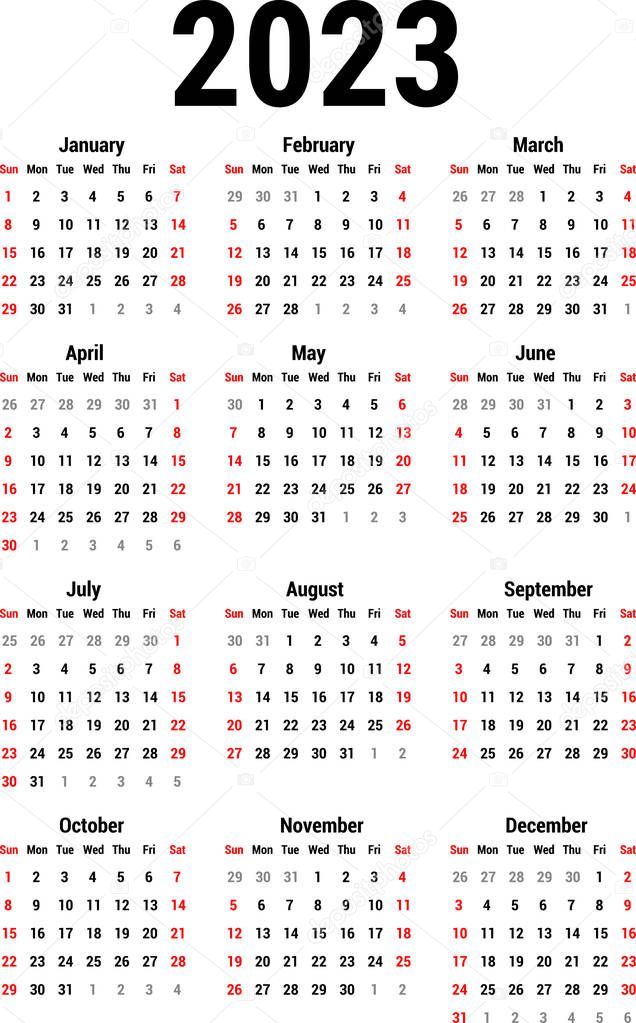 2023 Standard Possession Calendar Calendrier pour 2023 — Image vectorielle 1507kot © 160321136