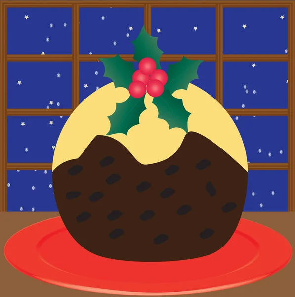 Christmas Pudding with Holly — Stock Vector