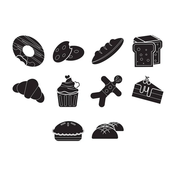 Düz siyah ekmek Icon set — Stok Vektör