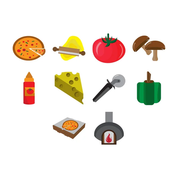 Pizza icono conjunto de color plano — Vector de stock
