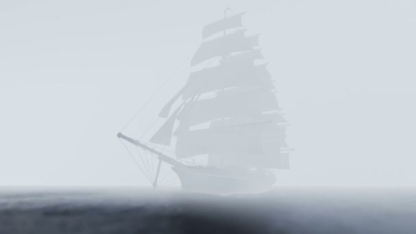 Navire naviguant dans une mer agitée avec brouillard et nuages — Video