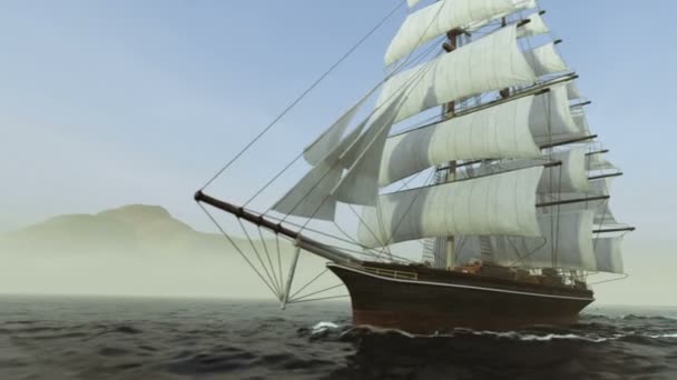 Navire naviguant dans une mer agitée près sur fond de coucher de soleil 
