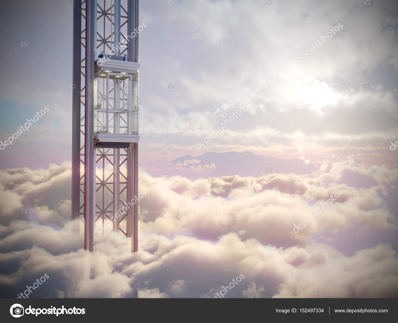 Empty Sky Elevator Concept On The Sky Clouds Background Concept Composition 3d Illustration Stock Photo By C Denisgo